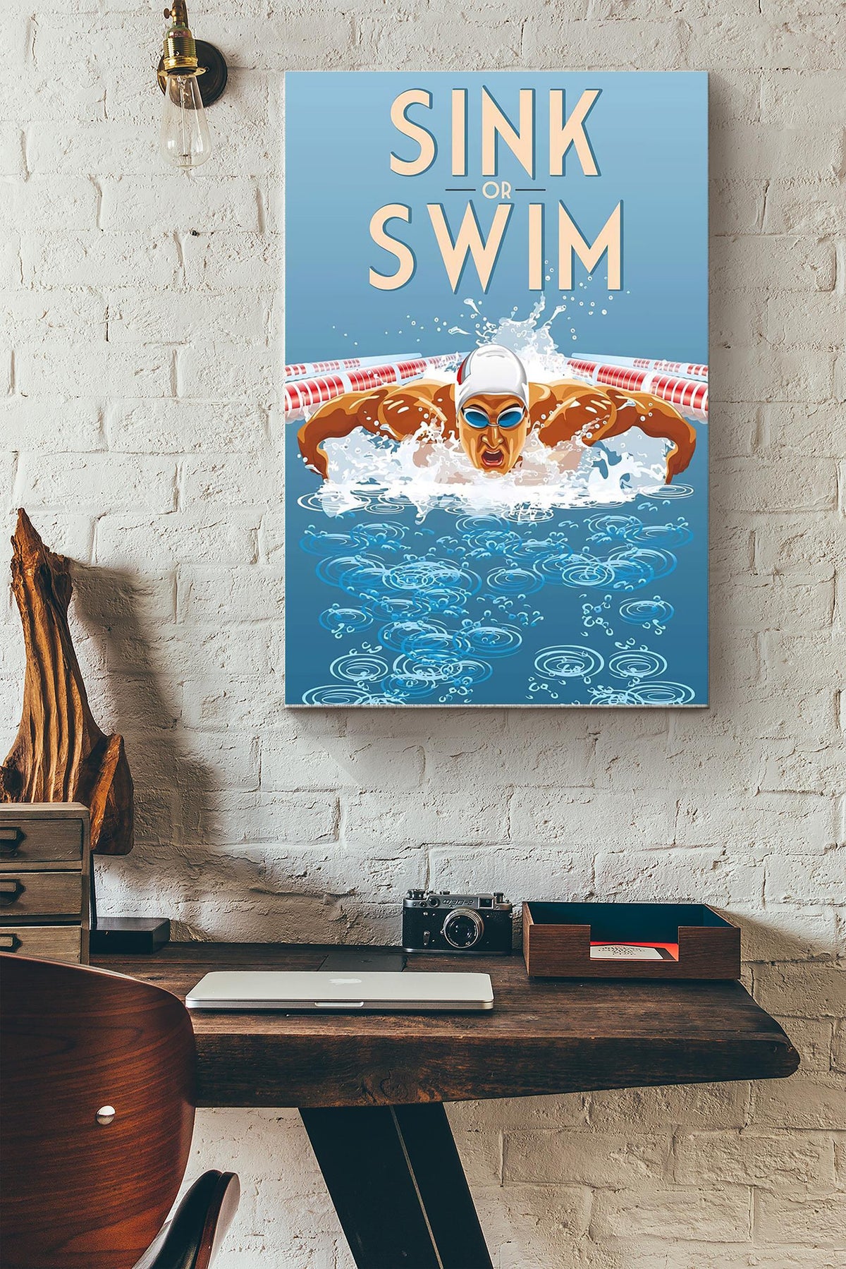 Sink Or Swim Swimming Poster Canvas Gallery Wrapped Canvas Framed Gift Idea