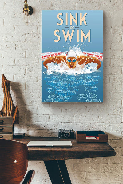 Sink Or Swim Swimming Poster Canvas Gallery Wrapped Canvas Framed Gift Idea