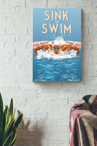 Sink Or Swim Swimming Poster Canvas Gallery Wrapped Canvas Framed Gift Idea