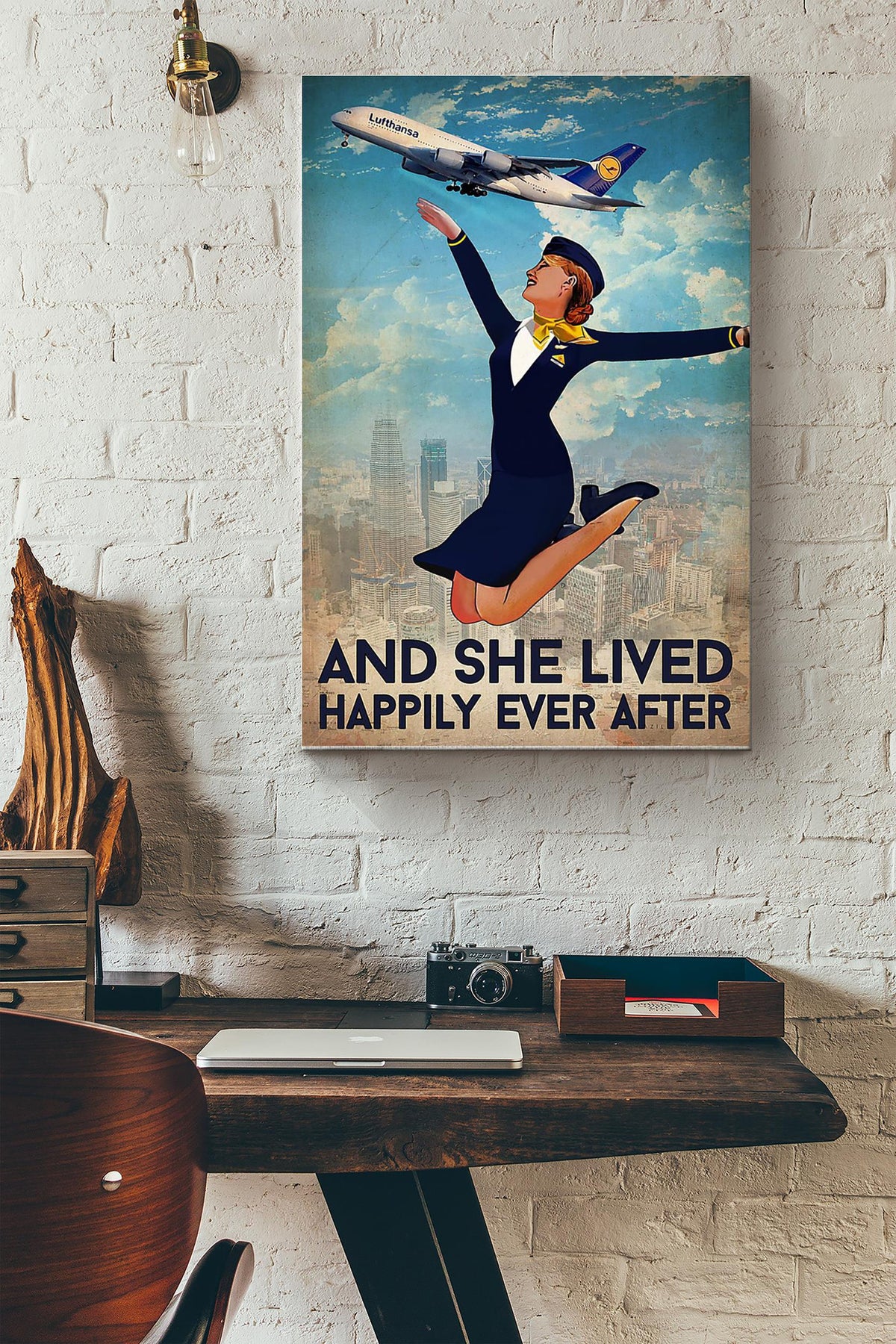 She Is A Flight Attendants And She Lived Happily Ever After Poster Canvas Gallery Wrapped Canvas Framed Gift Idea