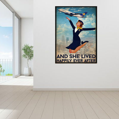 She Is A Flight Attendants And She Lived Happily Ever After Poster Canvas Gallery Wrapped Canvas Framed Gift Idea