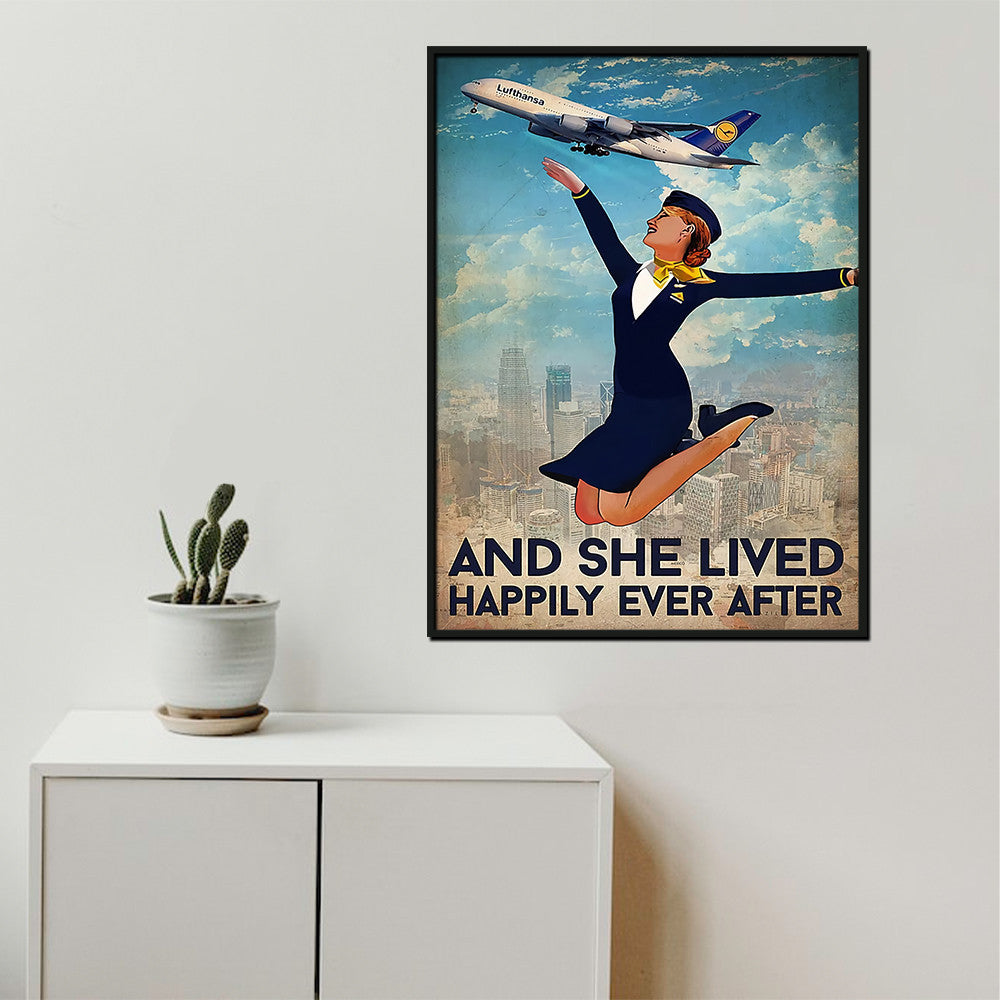 She Is A Flight Attendants And She Lived Happily Ever After Poster Canvas Gallery Wrapped Canvas Framed Gift Idea