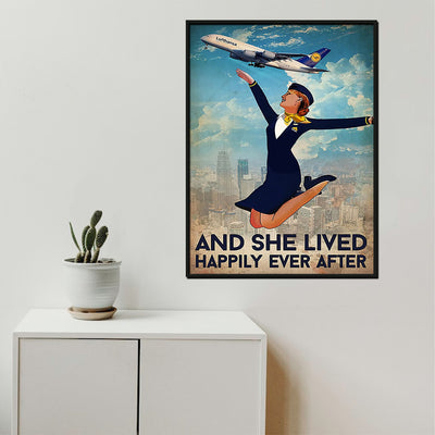 She Is A Flight Attendants And She Lived Happily Ever After Poster Canvas Gallery Wrapped Canvas Framed Gift Idea