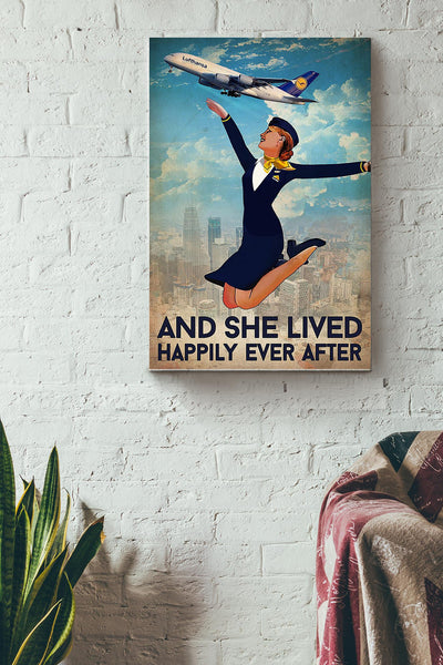 She Is A Flight Attendants And She Lived Happily Ever After Poster Canvas Gallery Wrapped Canvas Framed Gift Idea