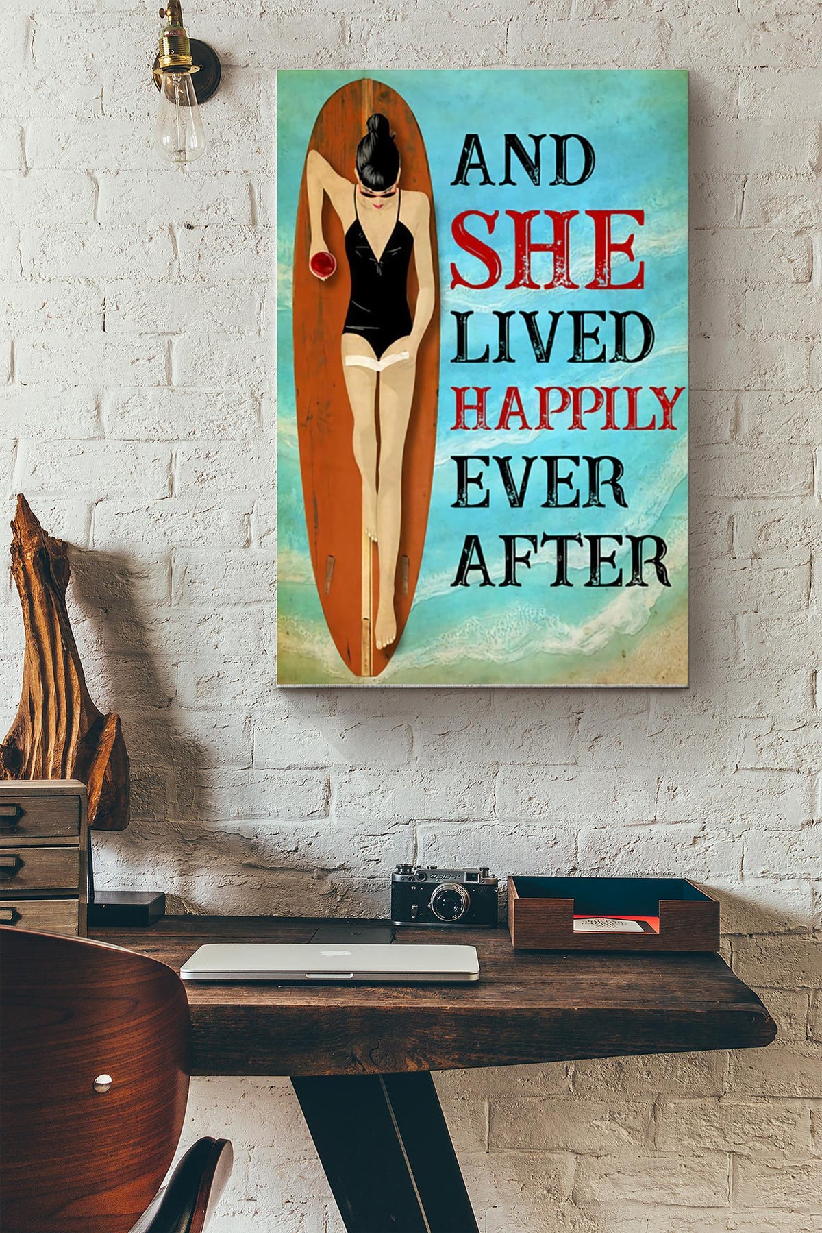 She Goes Surf And Sunbath And She Lived Happily Ever After Poster Canvas Gallery Wrapped Canvas Framed Gift Idea