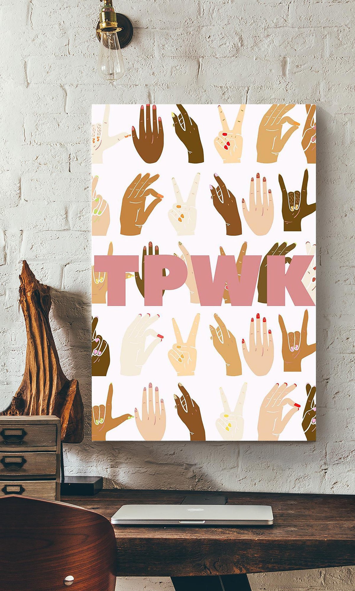 Tpwk Sign Language With Different Skin Color Equality Gallery Canvas Wall ArtFor Kids Room Classroom Decor Canvas Gallery Wrapped Canvas Framed Gift Idea Framed Prints, Canvas