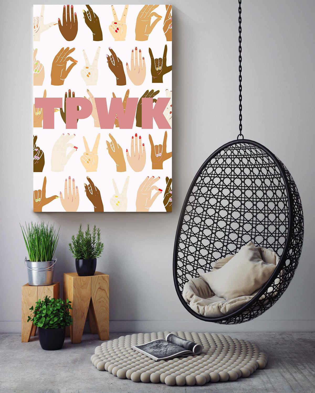 Tpwk Sign Language With Different Skin Color Equality Gallery Canvas Wall ArtFor Kids Room Classroom Decor Canvas Gallery Wrapped Canvas Framed Gift Idea Framed Prints, Canvas