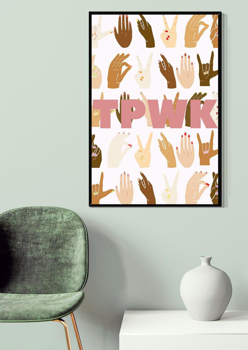Tpwk Sign Language With Different Skin Color Equality Gallery Canvas Wall ArtFor Kids Room Classroom Decor Canvas Gallery Wrapped Canvas Framed Gift Idea Framed Prints, Canvas