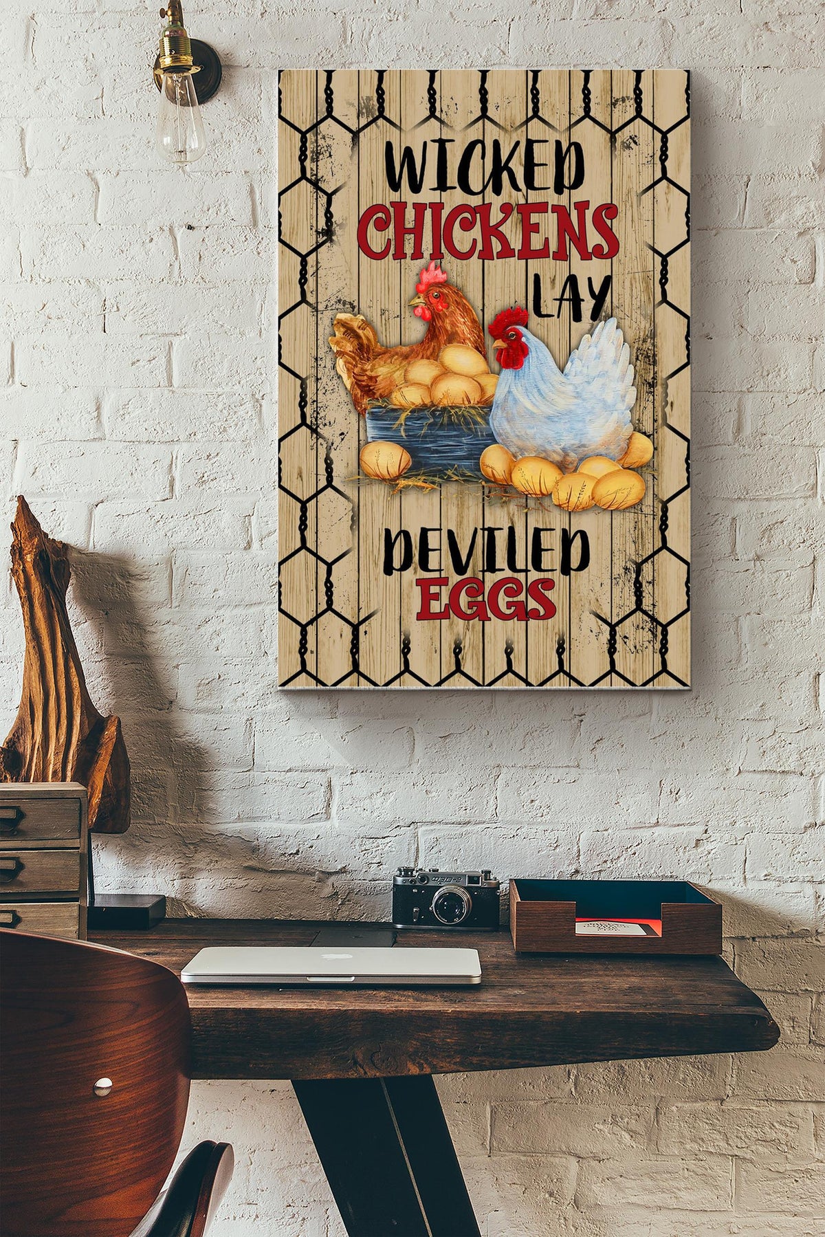 Wicked Chickens Lay Deviled Eggs Vintage Gallery Canvas Wall ArtPoster Canvas Gallery Wrapped Canvas Framed Gift Idea Framed Prints, Canvas