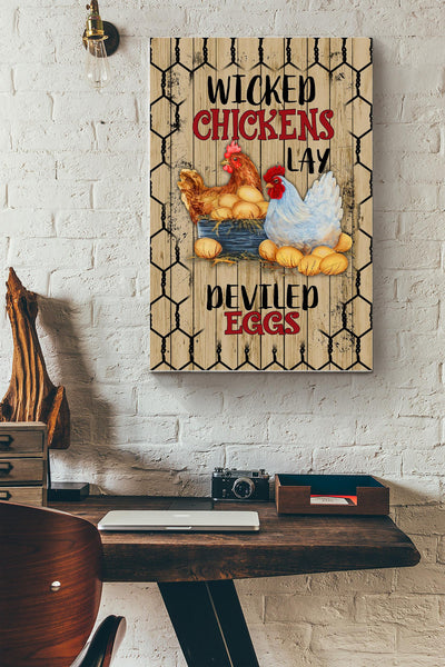Wicked Chickens Lay Deviled Eggs Vintage Gallery Canvas Wall ArtPoster Canvas Gallery Wrapped Canvas Framed Gift Idea Framed Prints, Canvas