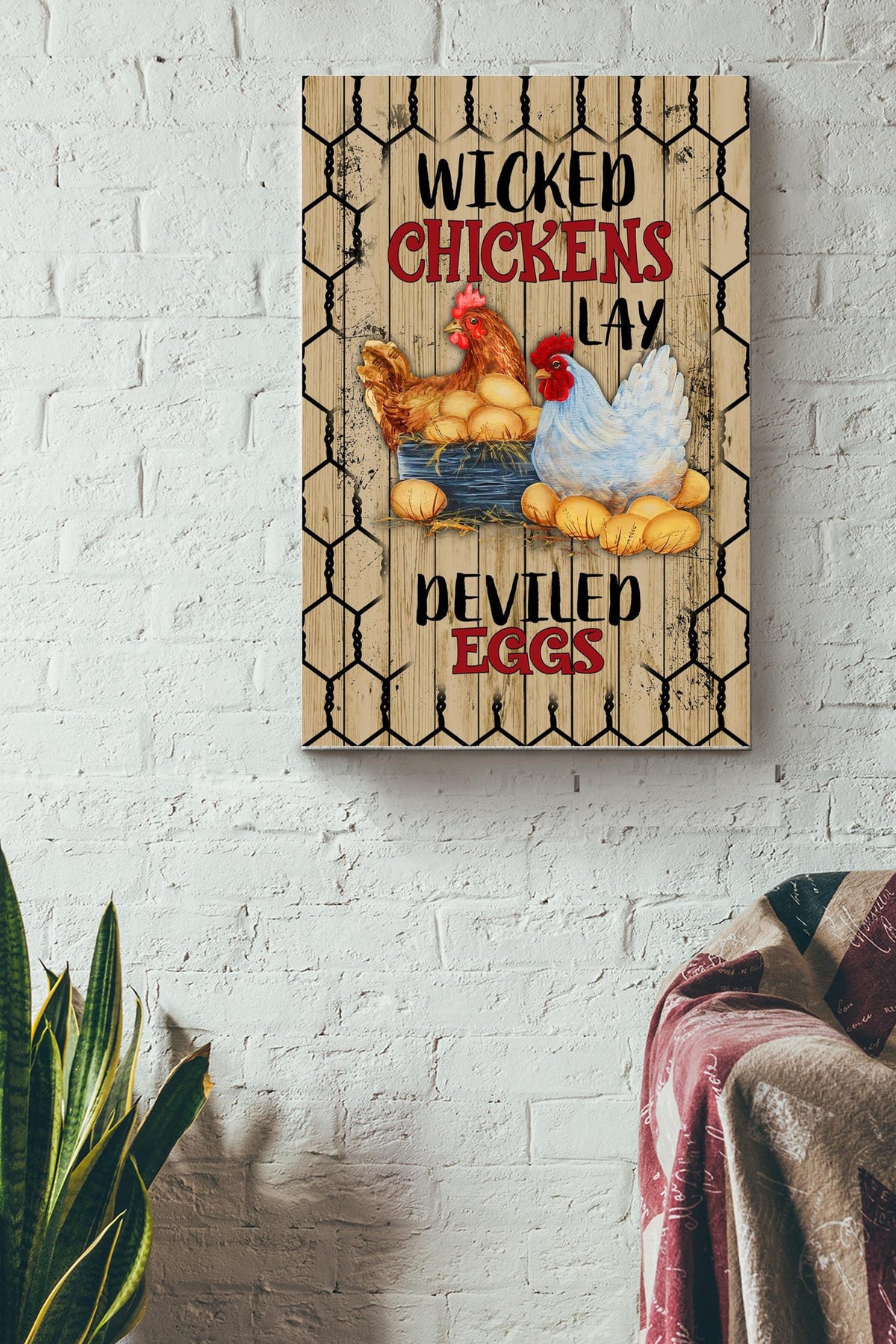 Wicked Chickens Lay Deviled Eggs Vintage Gallery Canvas Wall ArtPoster Canvas Gallery Wrapped Canvas Framed Gift Idea Framed Prints, Canvas
