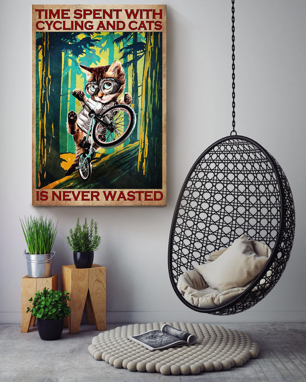Time Spent With Cycling And Cats Is Never Wasted Poster Gift For Cyclist Cat Lover Canvas