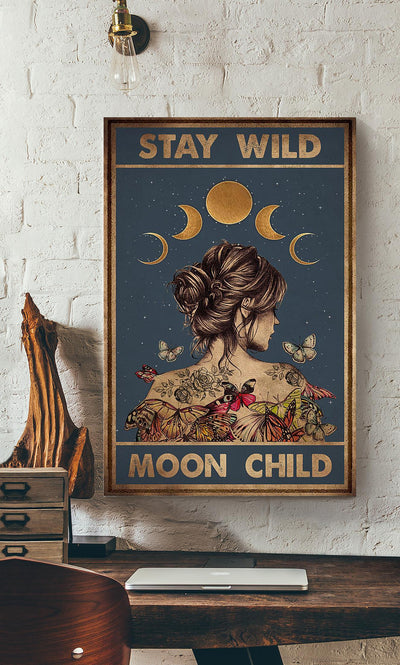 Stay Wild Moon Child Keep Calming Quote Gallery Canvas Wall ArtGift For Yoga Girl Meditation Lover 14 Canvas Framed Prints, Canvas
