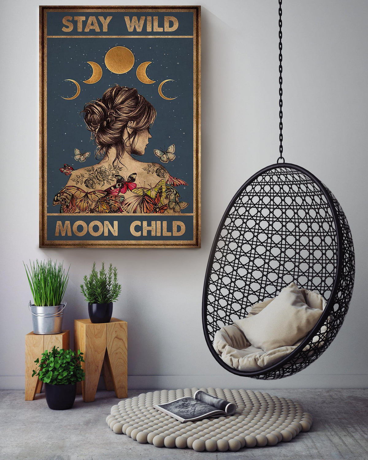 Stay Wild Moon Child Keep Calming Quote Gallery Canvas Wall ArtGift For Yoga Girl Meditation Lover 14 Canvas Framed Prints, Canvas