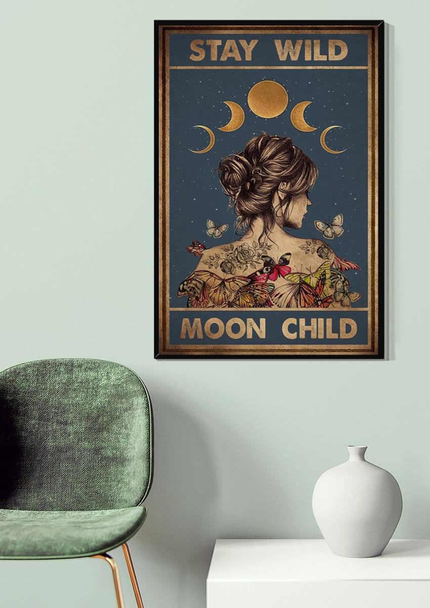 Stay Wild Moon Child Keep Calming Quote Gallery Canvas Wall ArtGift For Yoga Girl Meditation Lover 14 Canvas Framed Prints, Canvas