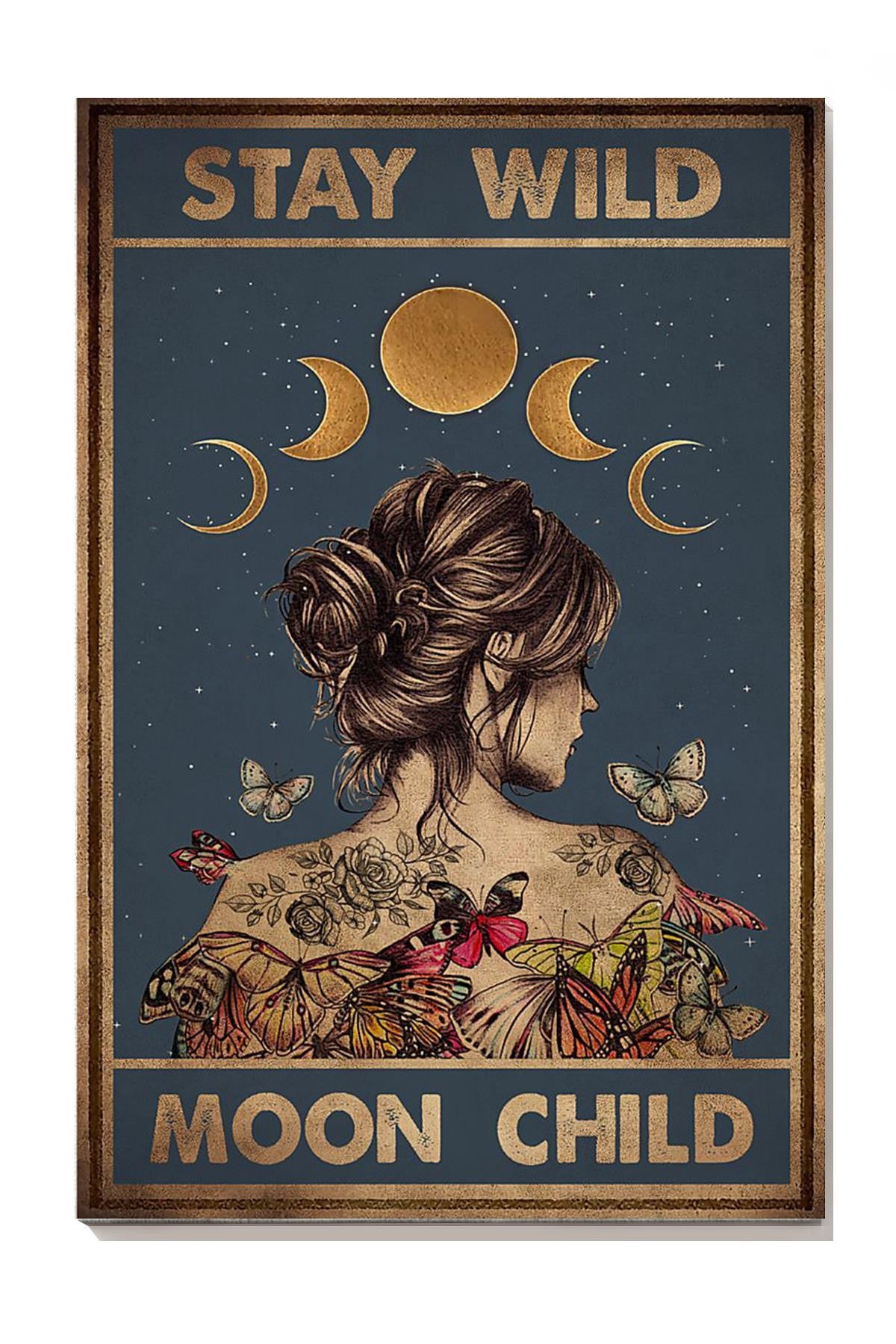 Stay Wild Moon Child Keep Calming Quote Gallery Canvas Wall ArtGift For Yoga Girl Meditation Lover 14 Canvas Framed Prints, Canvas