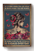 Women Be Strong Brave Humble And Badass Motivation Gift For Breast Cancer Fighter Canvas