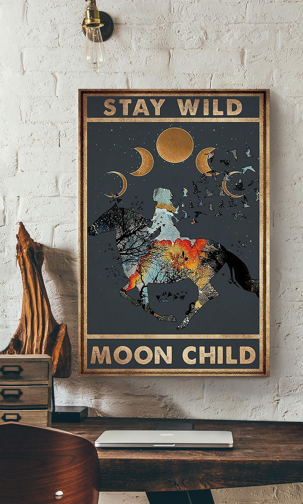 Stay Wild Moon Child Keep Calming Quote Gallery Canvas Wall ArtGift For Cowgirl Meditation Lover Canvas Framed Prints, Canvas