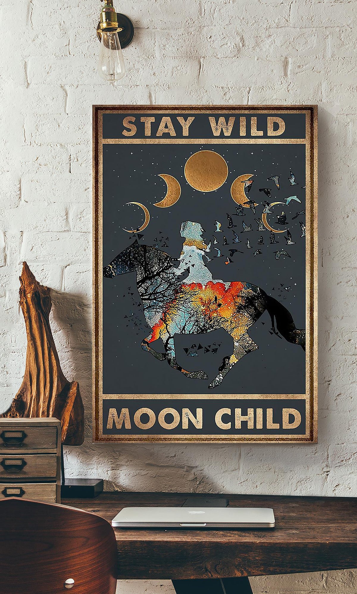 Stay Wild Moon Child Keep Calming Quote Gallery Canvas Wall ArtGift For Cowgirl Meditation Lover Canvas Framed Prints, Canvas