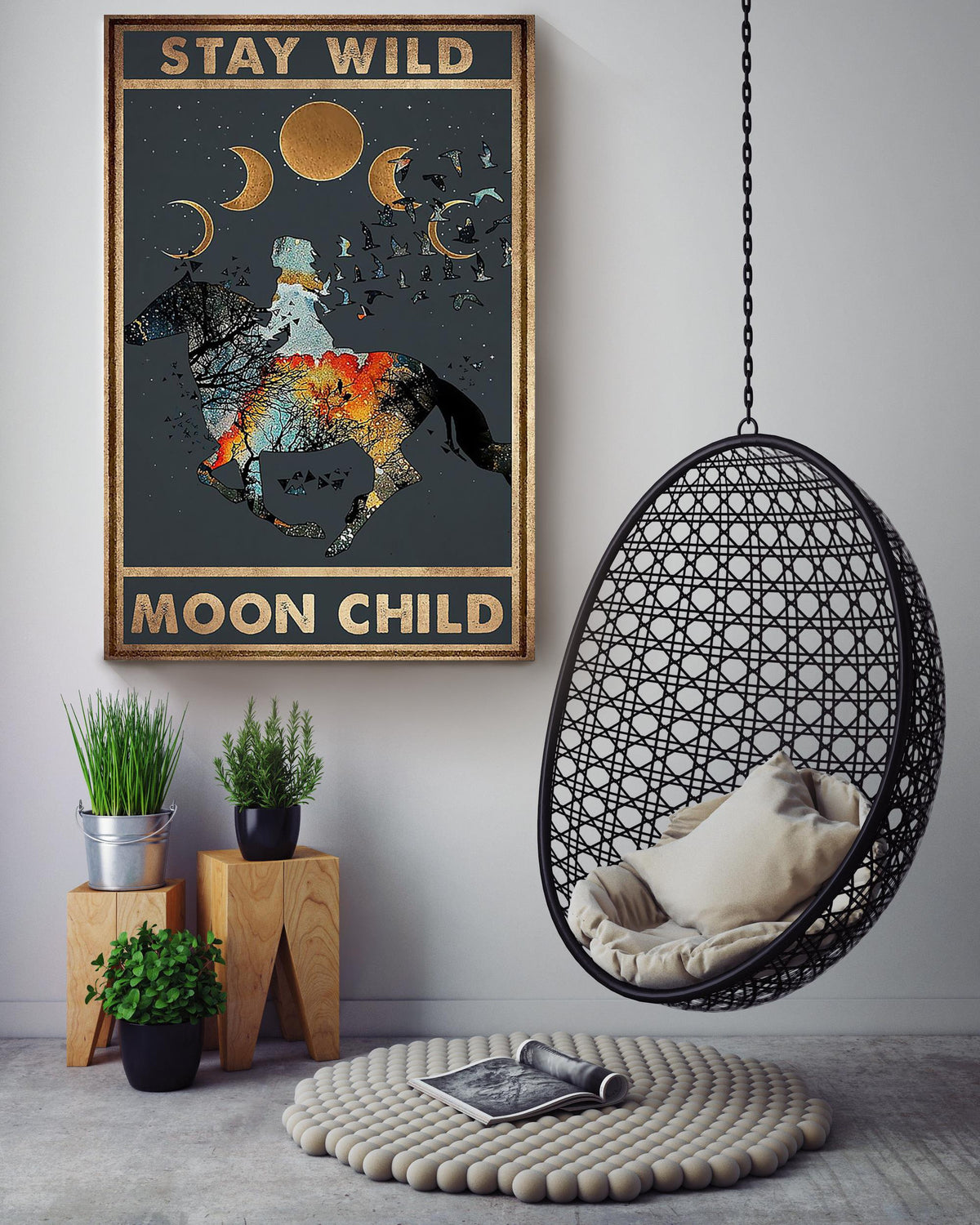 Stay Wild Moon Child Keep Calming Quote Gallery Canvas Wall ArtGift For Cowgirl Meditation Lover Canvas Framed Prints, Canvas