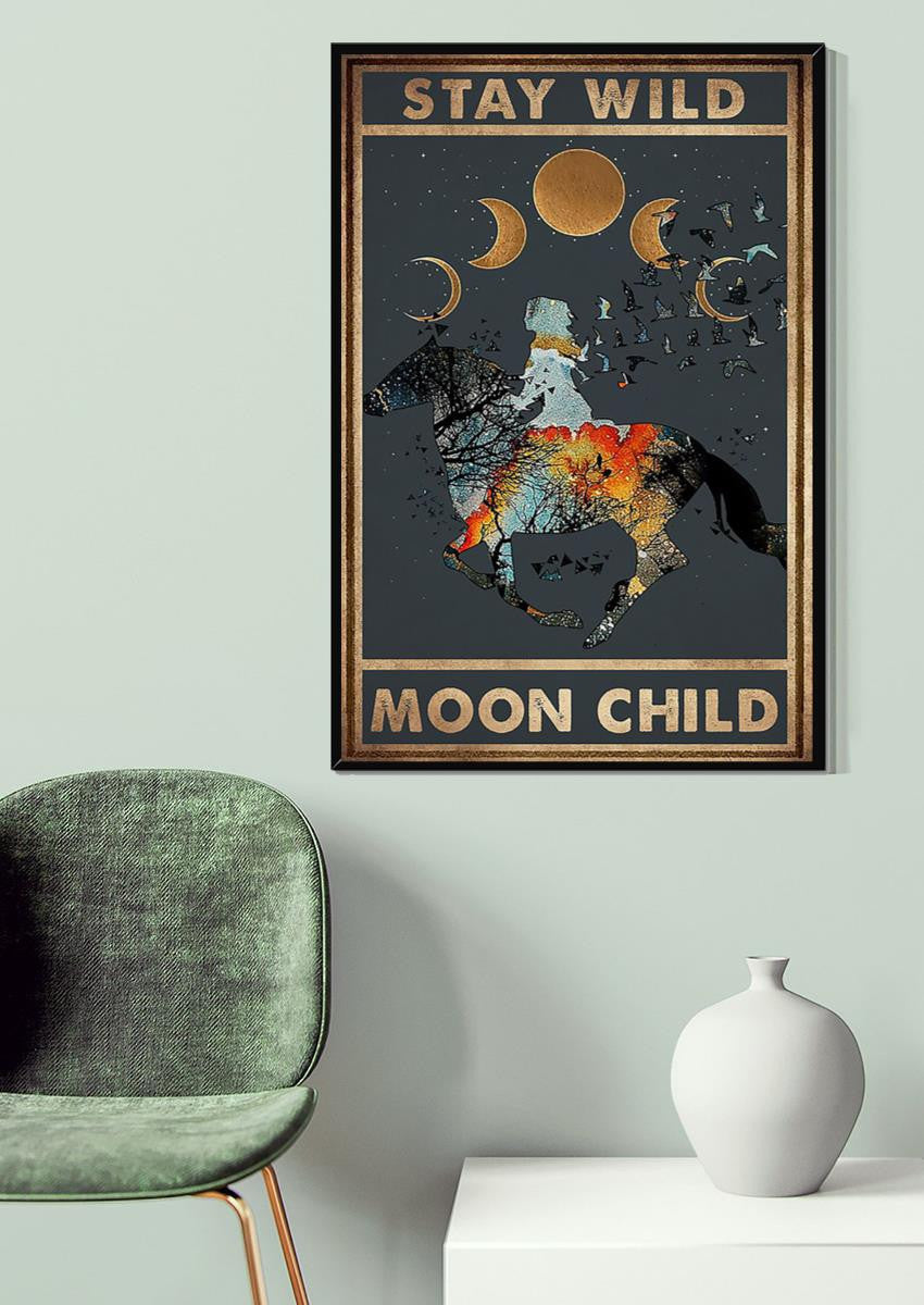 Stay Wild Moon Child Keep Calming Quote Gallery Canvas Wall ArtGift For Cowgirl Meditation Lover Canvas Framed Prints, Canvas