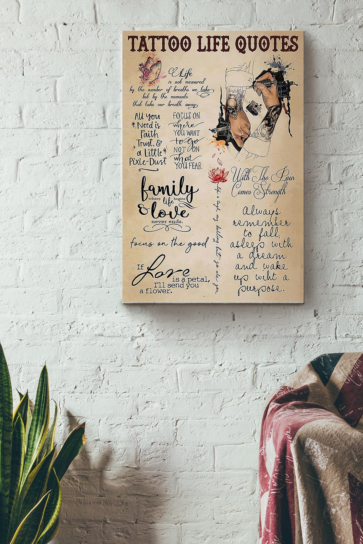 Tattoo Life Quotes Tattoo Poster Canvas Gallery Wrapped Canvas Framed Gift Idea