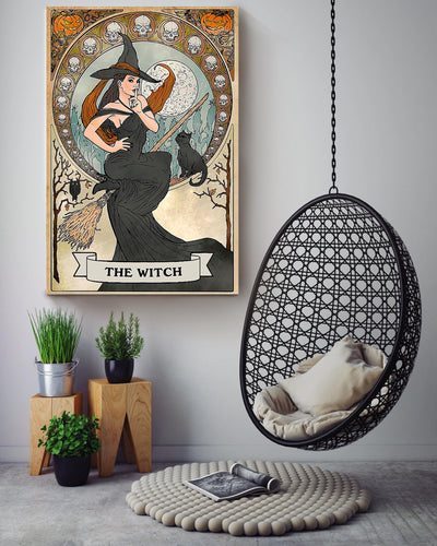 Witch On Bloom With Black Cat Gallery Canvas Wall ArtGift For Halloween Canvas Gallery Wrapped Canvas Framed Gift Idea Framed Prints, Canvas