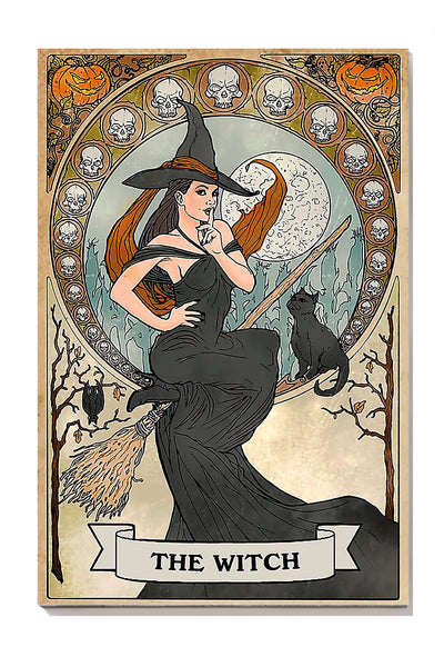 Witch On Bloom With Black Cat Gallery Canvas Wall ArtGift For Halloween Canvas Gallery Wrapped Canvas Framed Gift Idea Framed Prints, Canvas
