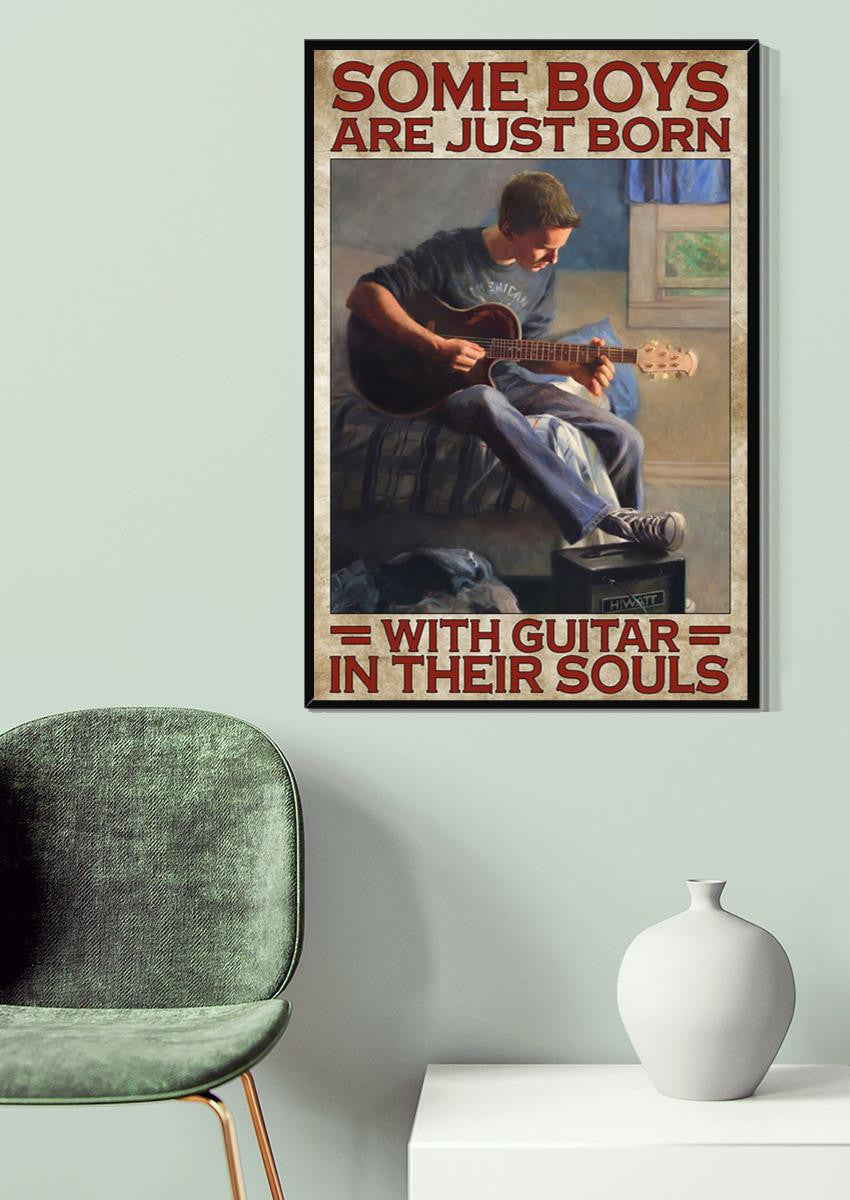 Some Boys Are Born With Guitar In Souls Inspiration Gallery Canvas Wall ArtGift For Guitarist Musician Canvas Framed Prints, Canvas