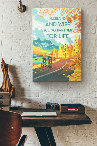 Couple Cycling Husband And Wife Cycling Partners For Life Canvas Ideas, Canvas Hanging Prints,  Gift Idea Framed Prints, Canvas