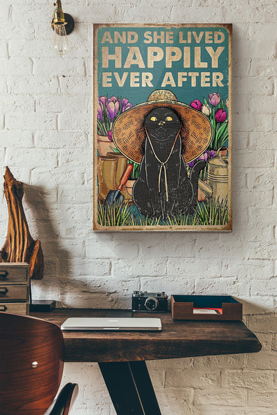 Cat Gardening And She Lived Happily Ever After Canvas Ideas, Canvas Hanging Prints,  Gift Idea Framed Prints, Canvas
