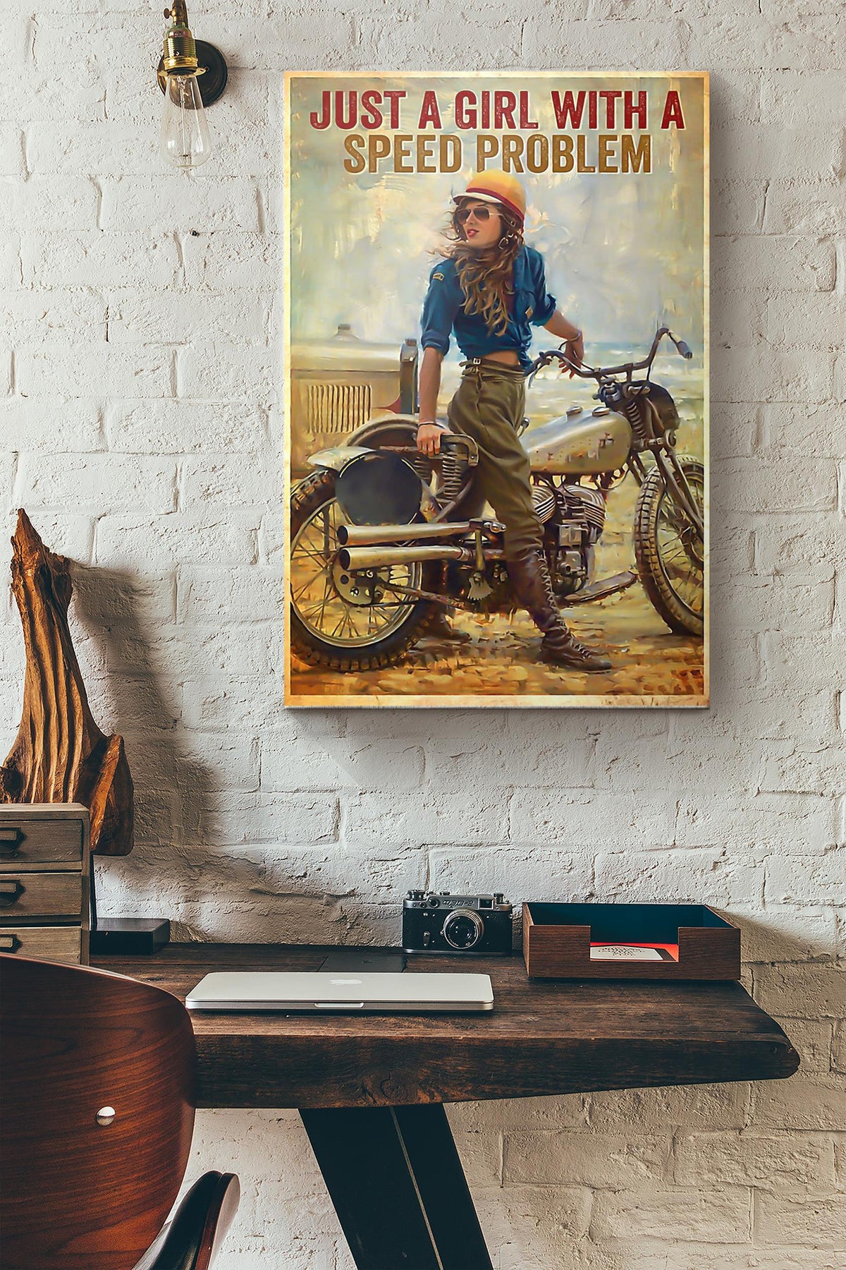 Biker Just A Girl With Speed Problem Canvas Ideas, Canvas Hanging Prints,  Gift Idea Framed Prints, Canvas