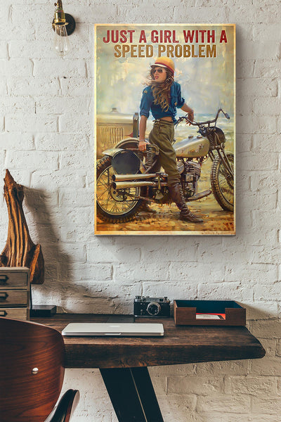 Biker Just A Girl With Speed Problem Canvas Ideas, Canvas Hanging Prints,  Gift Idea Framed Prints, Canvas