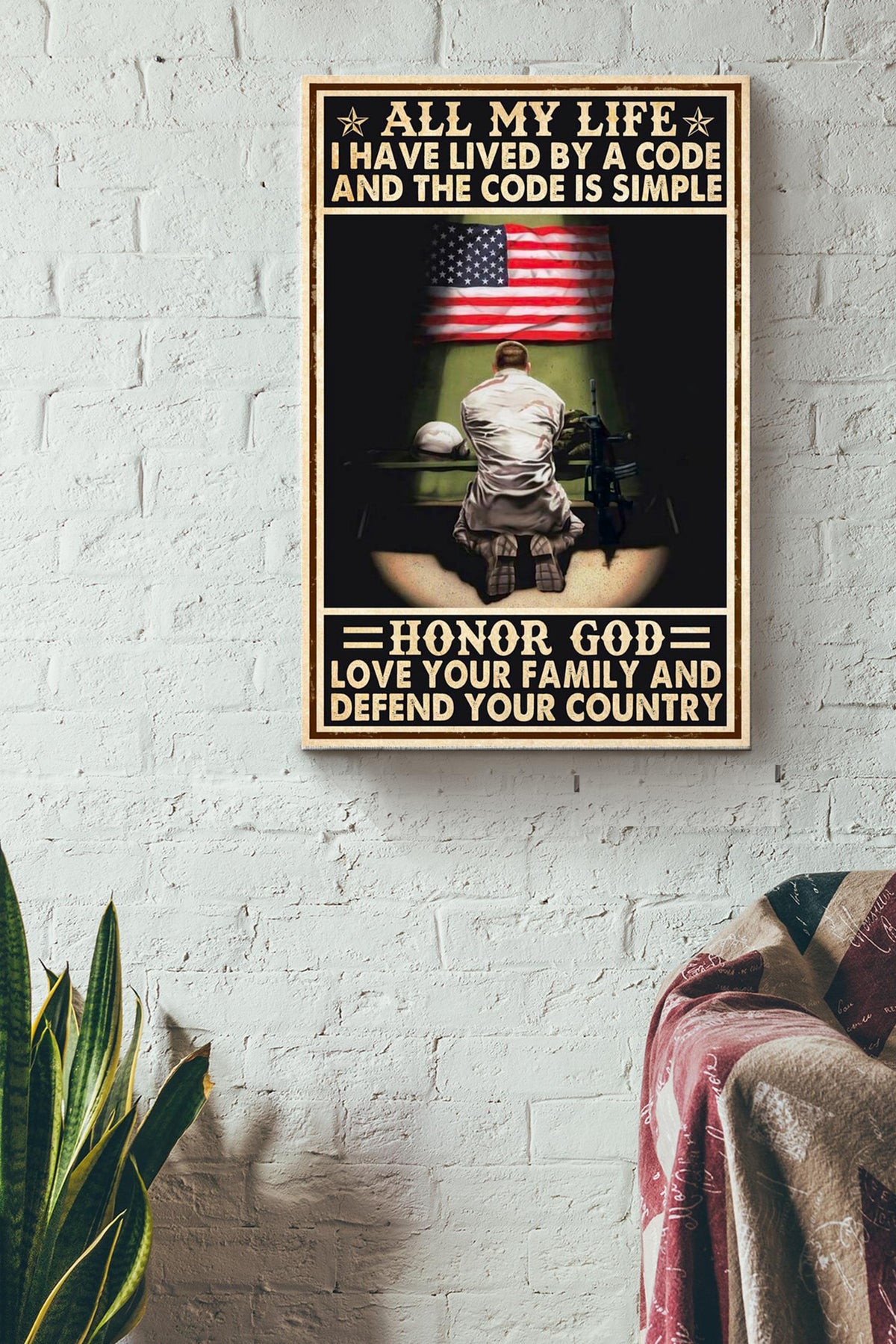 Honor God Love Your Family And Defend Your Country American People With Simple Code Canvas Ideas, Canvas Hanging Prints,  Gift Idea Framed Prints, Canvas