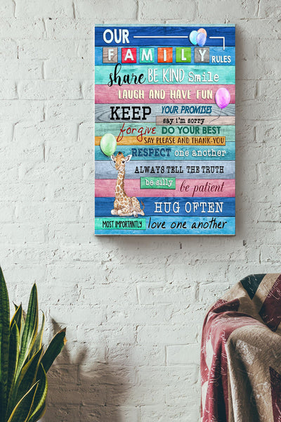 Giraffe - Our Family Rules Wrapped Canvas