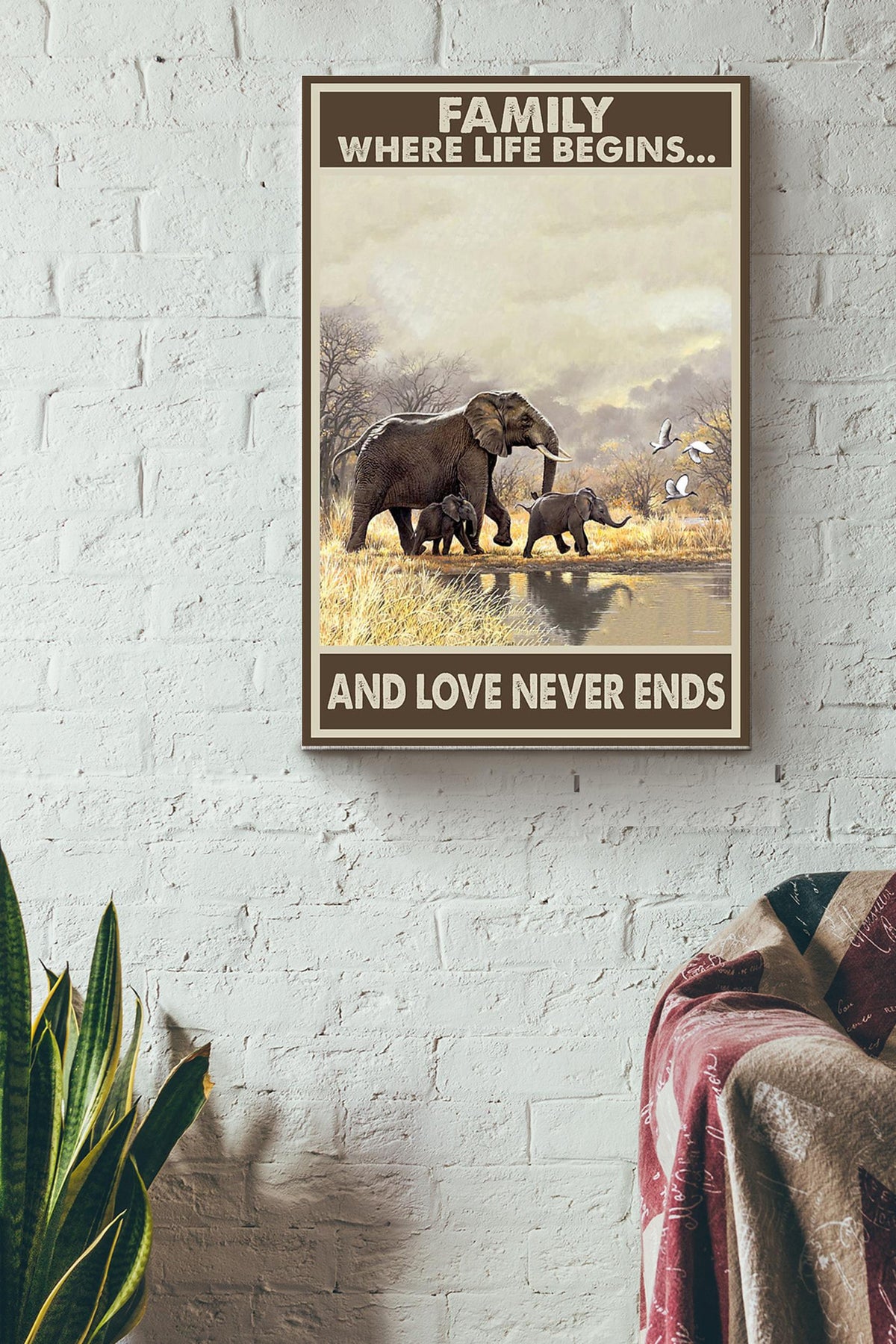 Family Where Life Begins And Love Never Ends Elephants In The Forest Canvas Ideas, Canvas Hanging Prints,  Gift Idea Framed Prints, Canvas