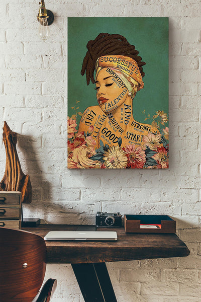 Afro Girl Successful Important Beautiful Talented Enough Flowers Canvas Ideas, Canvas Hanging Prints,  Gift Idea Framed Prints, Canvas