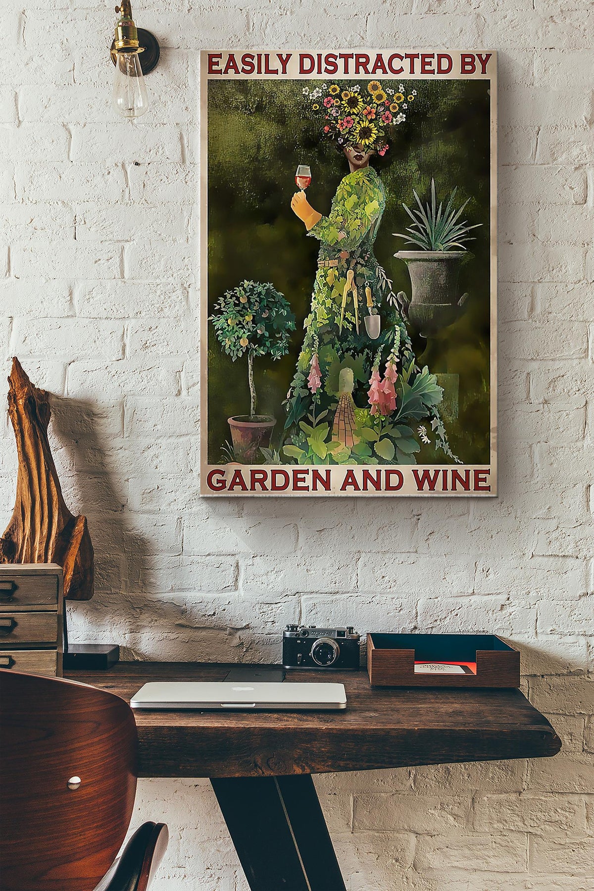 Gardening Easily Distracted By Garden And Wine Wrapped Canvas