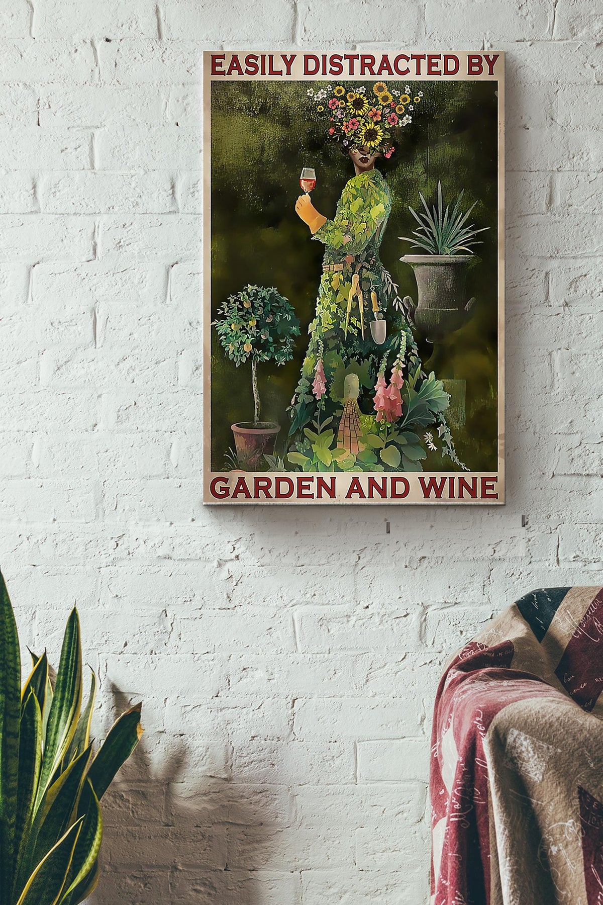 Gardening Easily Distracted By Garden And Wine Wrapped Canvas
