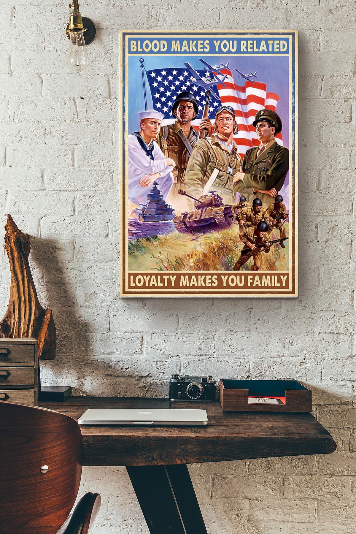 Blood Makes You Related Loyalty Makes You Family American Soldier Canvas Ideas, Canvas Hanging Prints,  Gift Idea Framed Prints, Canvas