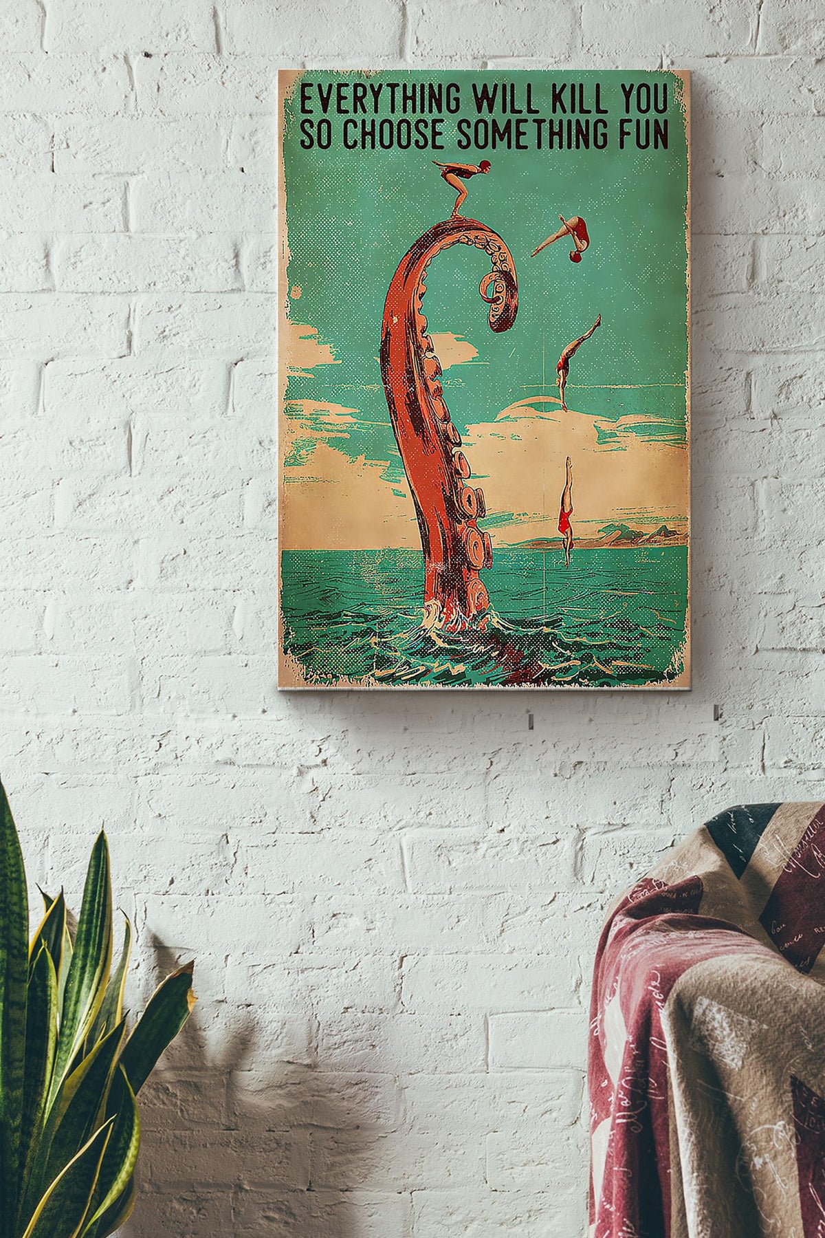 Everything Will Kill You So Choose Something Fun Swimming Girl Swan Dive In Ocean Canvas Ideas, Canvas Hanging Prints,  Gift Idea Framed Prints, Canvas