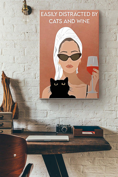 Easily Distracted By Cats And Wine Canvas Ideas, Canvas Hanging Prints,  Gift Idea Framed Prints, Canvas