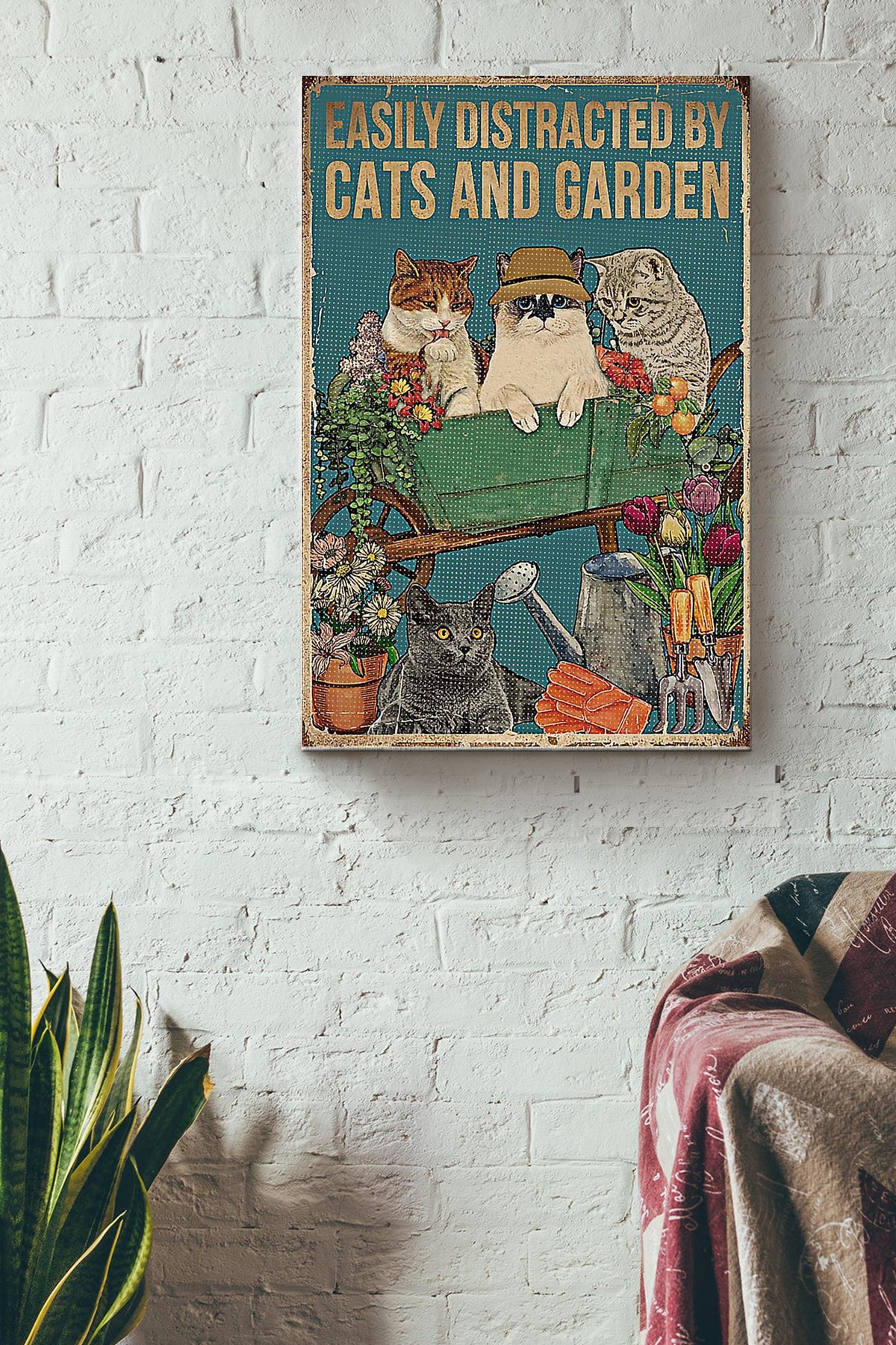 Gardening Easily Distracted By Cats And Garden Wrapped Canvas