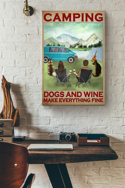 Camping Dogs And Wine Make Everything Fine Couple Go Camping Canvas Ideas, Canvas Hanging Prints,  Gift Idea Framed Prints, Canvas