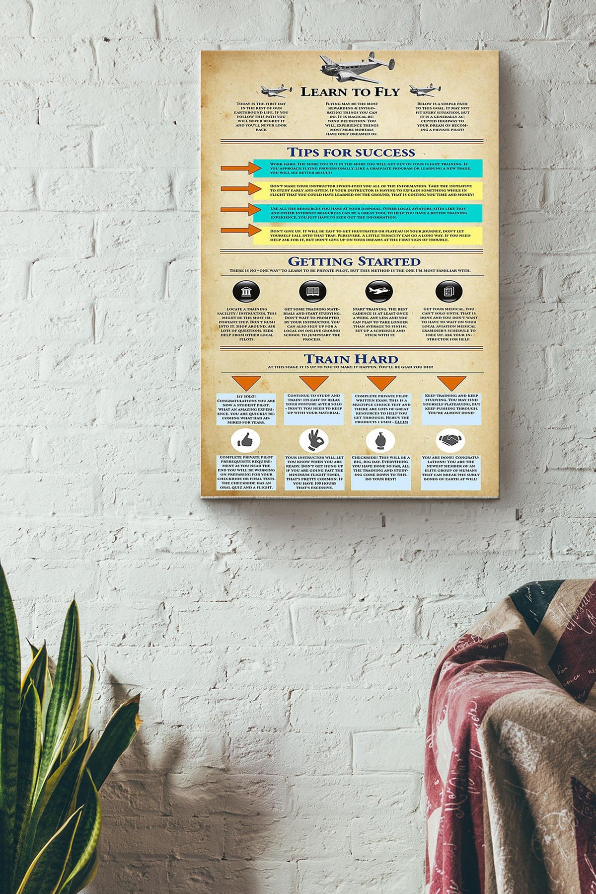 Handouts For Beginner Pilot Poster - Aviation Knowledge Wall Art - Gift For Flight Engineer Flight Attendants Pilot Control Tower Worker Wrapped Canvas Framed Prints, Canvas
