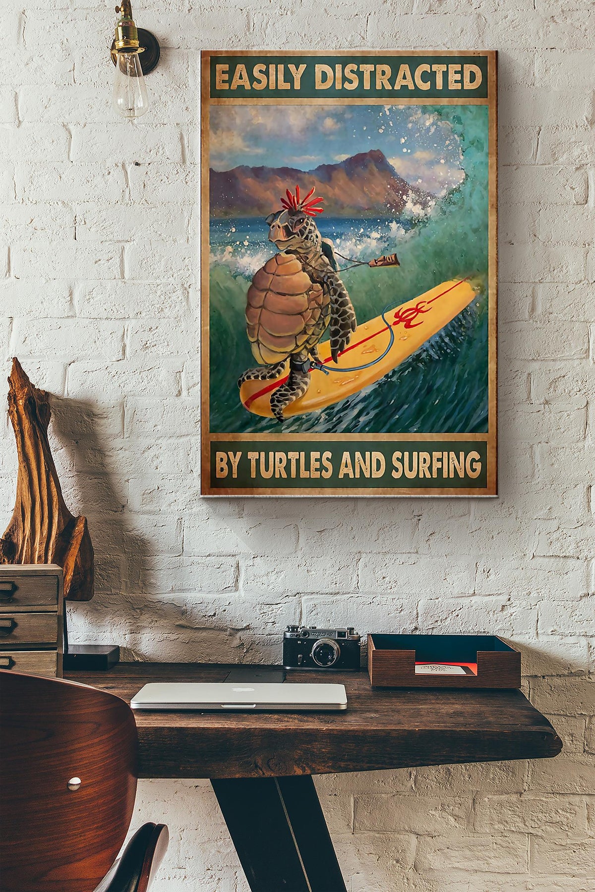 Easily Distracted By Turtles And Surfing Wrapped Canvas