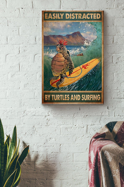 Easily Distracted By Turtles And Surfing Wrapped Canvas