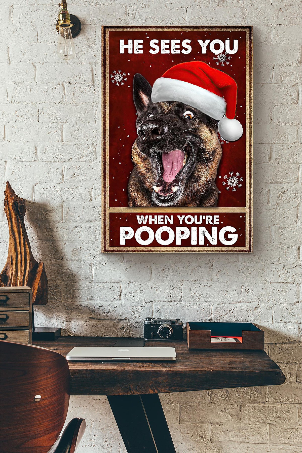 German Shepherd He Sees You When Youre Pooping Poster Canvas Ideas, Canvas Hanging Prints,  Gift Idea Framed Prints, Canvas