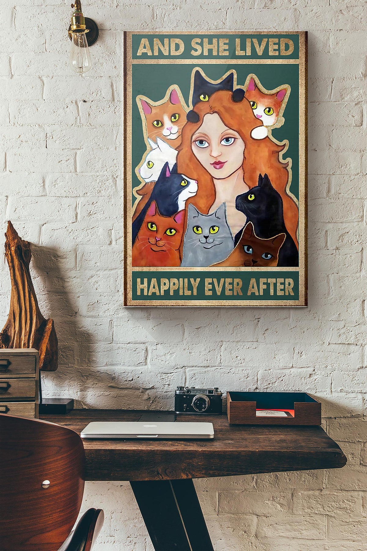 Cats And She Lived Happily Ever After Canvas Ideas, Canvas Hanging Prints,  Gift Idea Framed Prints, Canvas