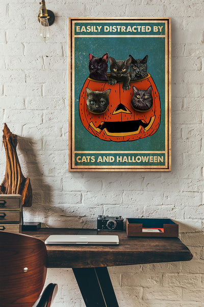 Easily Disracted By Cats And Halloween Pumpkin Canvas Ideas, Canvas Hanging Prints,  Gift Idea Framed Prints, Canvas